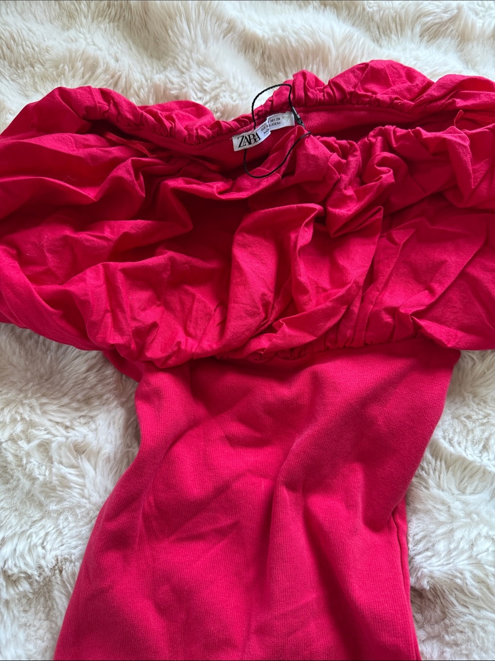 Zara Strapless Red Ruffle Bodycon Dress - Picture 2 of 3